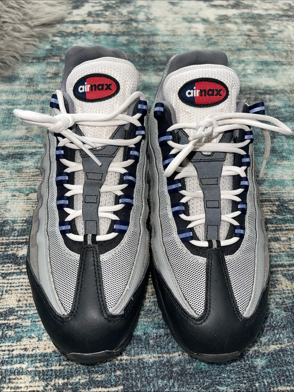 Nike Air Max Men’s White/Gray/Black Sneakers with Navy Accents